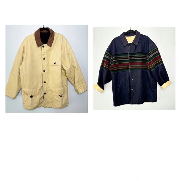 Vintage Other - Vintage Express Reversible Barn Chore Coat Mens Size L Wool Canvas Leather